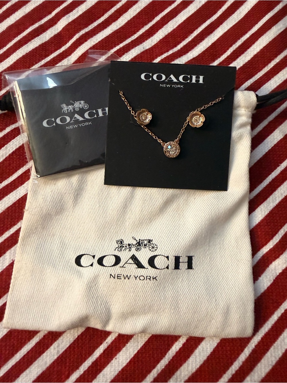 Coach Rose Gold Floral Trio Pendant Necklace